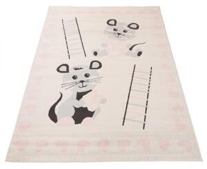 Dětský kusový koberec Myšky krémově růžový 80x150cm