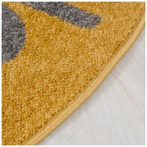 Dětský kusový koberec Lvíček šedo žlutý kruh 120x120cm