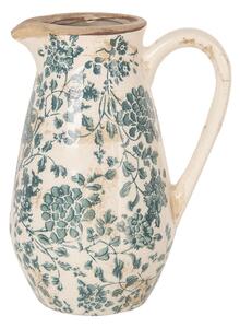 Dekorační keramický antik džbán se zelenými květy Tien French - 16*12*22 cm/1300ml
