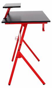 PC herní stůl LATIF MDF laminované černé a kov červený lak