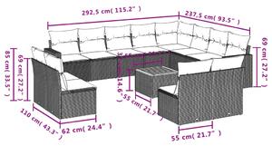 13dílná zahradní sedací souprava s poduškami šedá polyratan