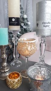 Champagne skleněný svícen na noze Mosaik - Ø 11*25 cm