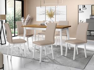 Jídelní stůl se 6 židlemi AL23, Barva dřeva: dub artisan - L, Potah: Kronos 7, Barvy nožiček: Bíla Mirjan24 5903211243806