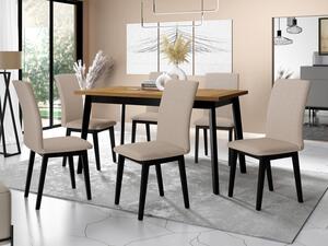 Jídelní stůl se 6 židlemi AL23, Barva dřeva: dub artisan - L, Potah: Hygge D20, Barvy nožiček: Bíla Mirjan24 5903211269790