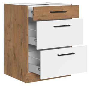 Spodní kuchyňská skříňka se zásuvkami Woodline 60 D 3S BB, Barva: Dub lancelot / matera Mirjan24 5902928847680