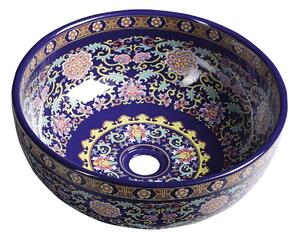 PRIORI keramické umyvadlo, průměr 40,5cm, 15,5cm, fialová s ornamenty PI022