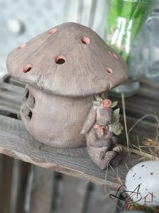 Svítící domek houba s králíkem - 16*14cm