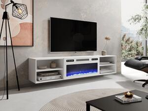 TV skříňka/stolek s krbem Loloz 180, Barva: bílá + bílá + bílý lesk Mirjan24 5903211289699