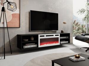 TV skříňka/stolek s krbem Loloz 180, Barva: černá + černá + černý lesk Mirjan24 5903211289705