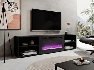 TV skříňka/stolek s krbem Loloz 200, Barva: černá + černá + černý lesk Mirjan24 5903211289736