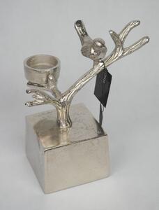 Kovový stříbrný svícen Ptáček - 22*12*24cm