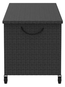 Polyratanový úložný box černý 122 x 56 x 61cm s rukojeťmi a kolečky