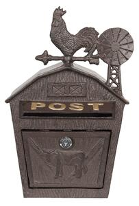 Hnědá kovová poštovní schránka s kohoutem - 24*9*38 cm