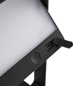 Saulio LED solární stolní lampa, černá, IP44, hliník, USB, dobíjecí baterie