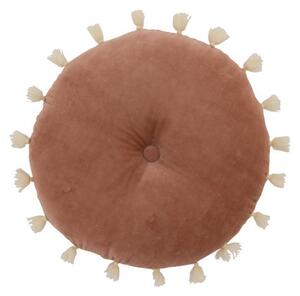 Sametový růžový kulatý polštář se střapci - Ø 40*9,5 cm