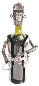 Kovový stojan na láhev vína v designu hasiče Chevalier - 17*12*22 cm