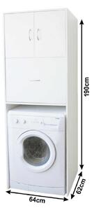 Hluboká skříňka nad pračku, bílá, NATALI TYP 9, 64 x 60 x 190 cm,, bílá, dřevotříska