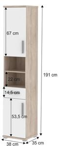Kombinovaná koupelnová skříňka, bílý pololesk / dub sonoma, Lessy LI 05