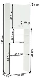 Skříňka nad pračku, bílá, NATALI, 64 x 32 x 190 cm,, bílá, dřevotříska