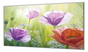 Ochranná deska malované květy vlčí máky - 52x60cm / S lepením na zeď