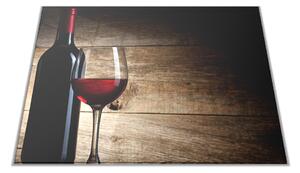 Skleněné prkénko sklenice a láhev červené víno u dřeva - 30x20cm