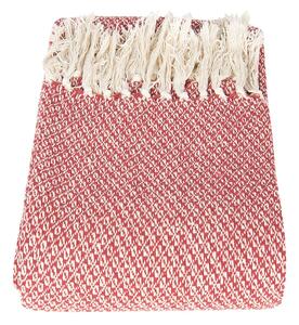 Červeno-krémový bavlněný pléd s třásněmi - 125*150 cm
