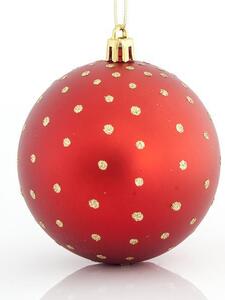 Eurolamp Vánoční ozdoby plastové červené koule se zlatými tečkami, 8 cm, set 6 ks