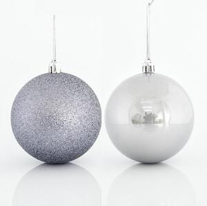 Eurolamp Vánoční ozdoby plastové šedé koule, 8 cm, set 6 ks