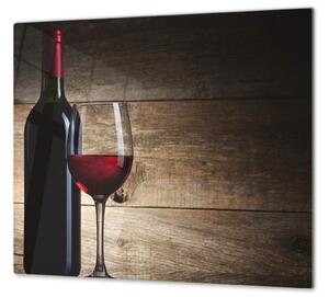 Ochranná deska sklenice a láhev červené víno u dřeva - 52x60cm / S lepením na zeď
