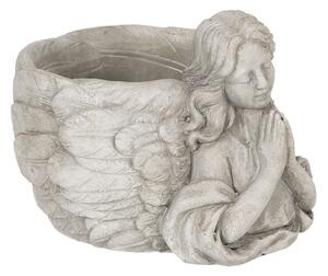 Šedý květináč s andělkou Anjel - 19*17*14 cm
