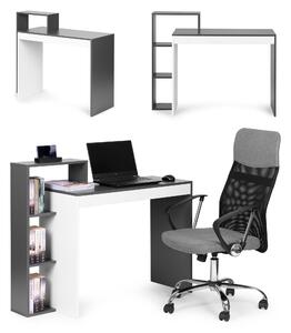 ModernHOME Bílý a šedý kancelářský počítačový stůl, stůl + knihovna se 4 policemi