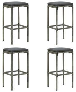 Barové stoličky Spade s poduškami 4 ks - polyratan | šedé