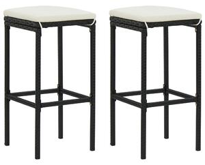 Barové stoličky Spade s poduškami - 2 ks - polyratan | černé