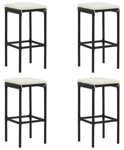 Barové stoličky Spade s poduškami 4 ks - polyratan | černé