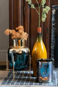 Skleněná tyrkysová dekorační váza na podstavci - Ø 16*27cm