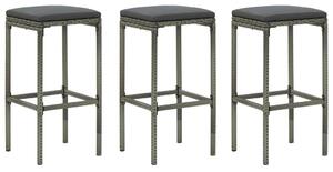 Barové stoličky Spade s poduškami 3 ks - polyratan | šedé