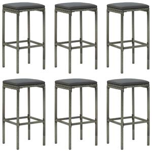 Barové stoličky Spade s poduškami 6 ks - polyratan | šedé