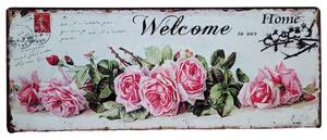 Nástěnná kovová cedule s růžemi Welcome Home - 50*20 cm