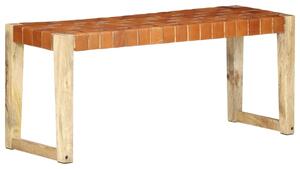 Lavice Allmeria - 110 cm - pravá kůže a masivní mangovníkové dřevo | hnědá