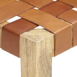 Lavice Allmeria - 110 cm - pravá kůže a masivní mangovníkové dřevo | hnědá