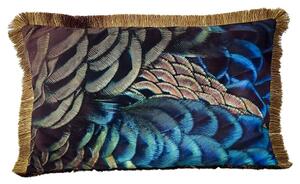 Sametový polštář s pavími pery a třásněmi - 40*60*10cm