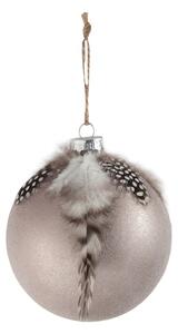 4ks vánoční šedá antk skleněná ozdoba s peříčky - Ø 10 cm