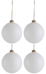 4ks vánoční bílá skleněná ozdoba se stříbrnými glitry - Ø 12cm