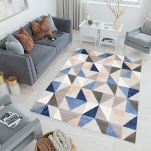 Makro Abra Moderní kusový koberec AVENTURA EC96A Trojúhelníky šedý modrý Rozměr: 160x230 cm