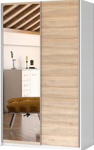 Idzczak Hit šatní skříň šíře 120 cm s posuvnými dveřmi a zrcadlem Stěny bílá / dub