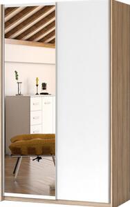Idzczak Hit šatní skříň šíře 120 cm s posuvnými dveřmi a zrcadlem Stěny dub / bílá