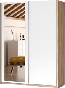 Idzczak Hit šatní skříň šíře 150 cm s posuvnými dveřmi a zrcadlem Stěny dub / bílá