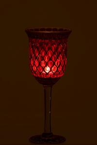 Červený skleněný svícen na nožičce Mosaic - Ø 12*30 cm