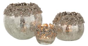 Skleněný svicen na čajovou svíčku se stříbrným zdobením a kamínky Luxy - Ø 16*15cm