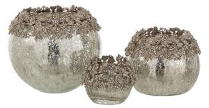 Skleněný svicen na čajovou svíčku se stříbrným zdobením a kamínky Luxy - Ø 8*11cm